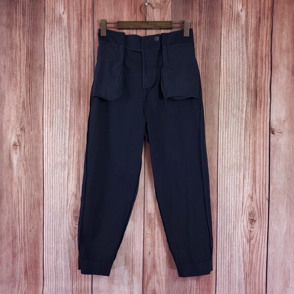 COS Womens Size 4 High Waist Belted Cropped Tapered Pants Navy Blue Minimalist - Picture 3 of 12